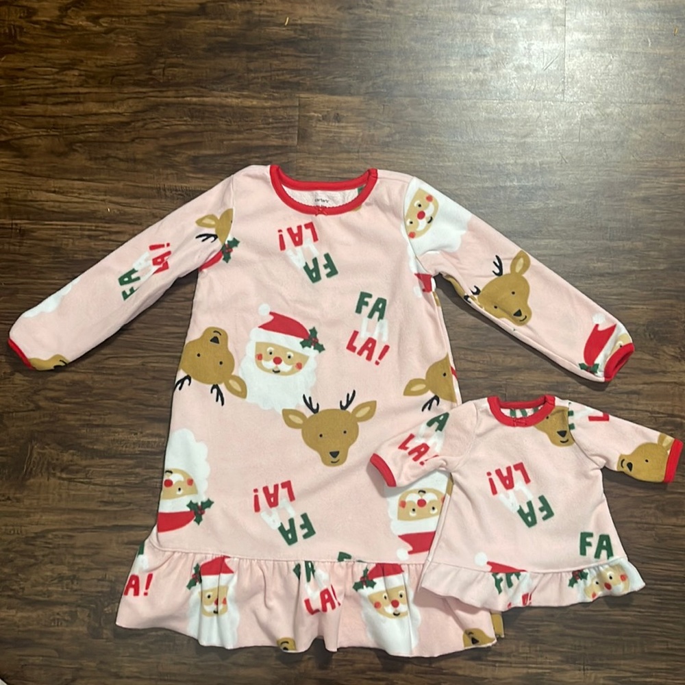 Fleece Christmas Nightgown for girl and doll